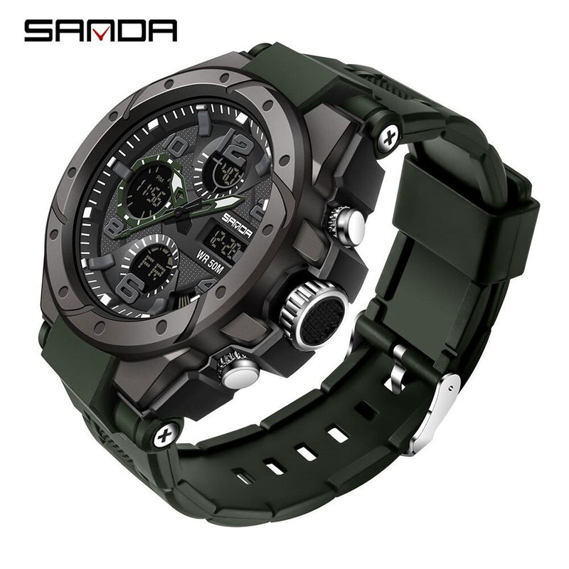 SANDA Brand Men's Watch Military Outdoor Sports Waterproof Watches Dual Display Quartz LED Digital Clock Relogio Masculino