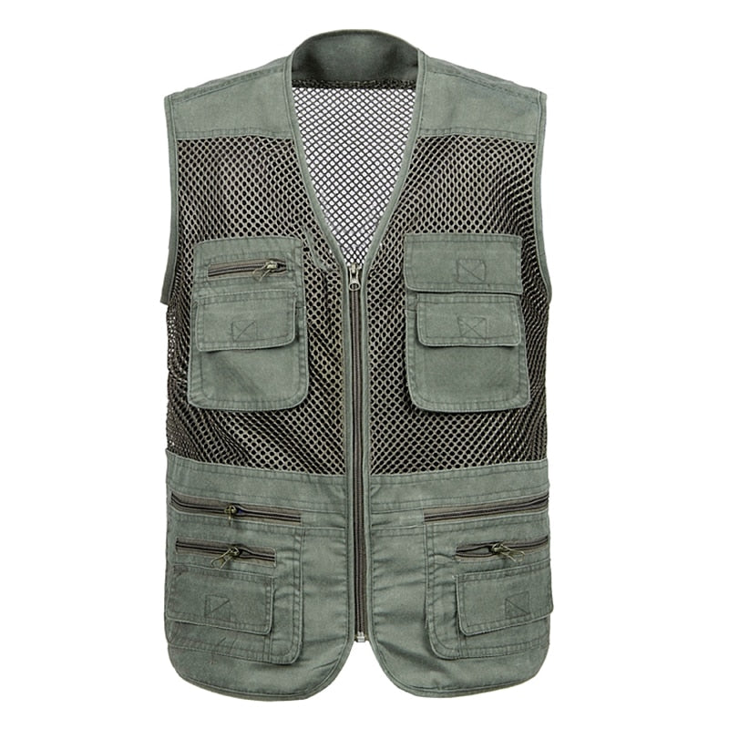 2021 Men Multi-Pocket Classic Waistcoat Male Sleeveless Unloading Solid Coat Work Vest Photographer Tactical Mesh Vest Jacket