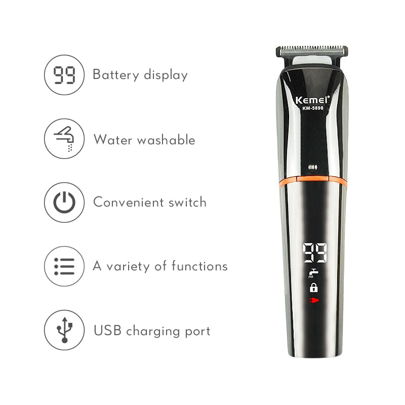 Cortadora de pelo eléctrica KEMEI, pantalla LED para hombres, cortadora de pelo profesional, máquina cortadora de barba recargable con carga USB