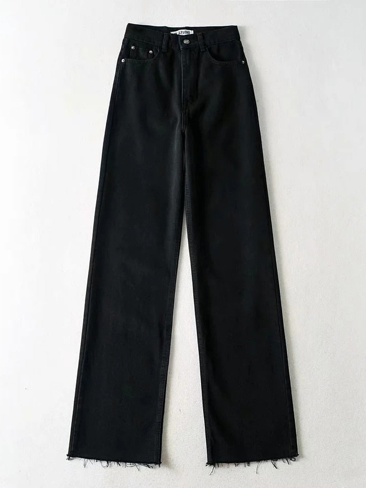 Cryptographic Casual moda pierna recta mujer Jeans Denim inferior Harajuku Boyfriend largo cintura alta pantalones vaqueros holgados otoño pantalones