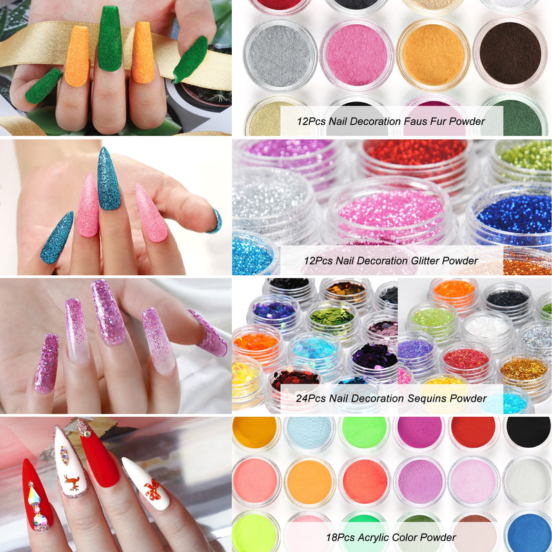 COSCELIA Nail Acrylic Liquid Glitter Powder Manicure Set UV Gel Nail Art Tools Acrylic Nail Kit Brush Fake Nails Supplies Sets