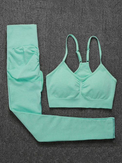 ATHVOTAR Two Piece Set Women Seamless Gym Sports Bra and High Waist Leggings Outfits Solid Color Fitness Tracksuit Women