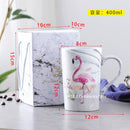 FSILE Marble Pattern Cup Gold Rim Mug Gift Box Set Coffee Cup  Couple Women Cup Flamingo Cup Ceramic with Hand Ceremony