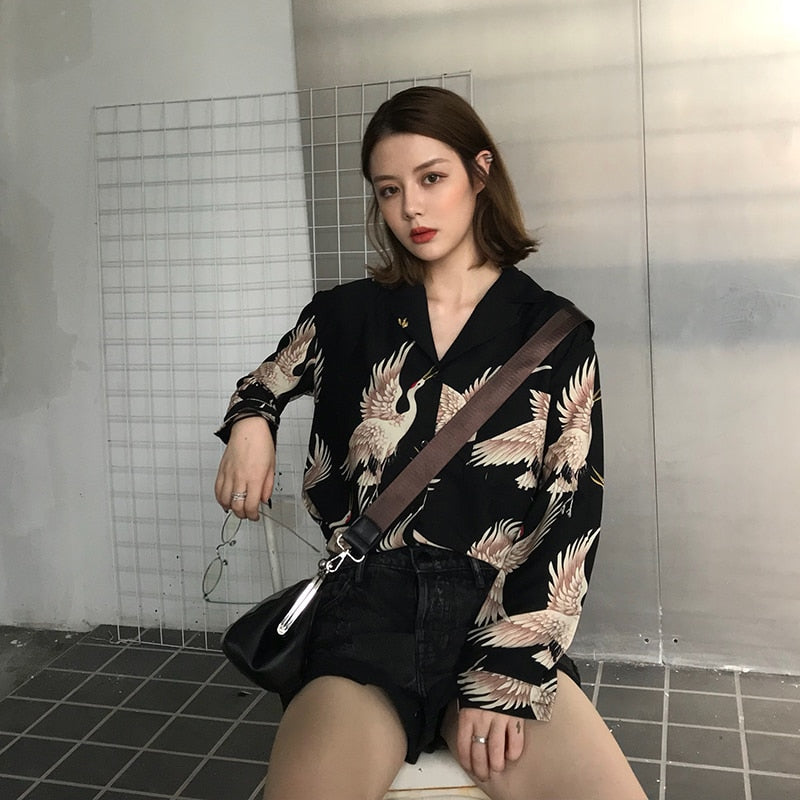 Vintage Printed Fashion Women Blouses 2022 women Long Sleeve Shirts print Chiffon blouse women ladies Loose Femme top 0845 30