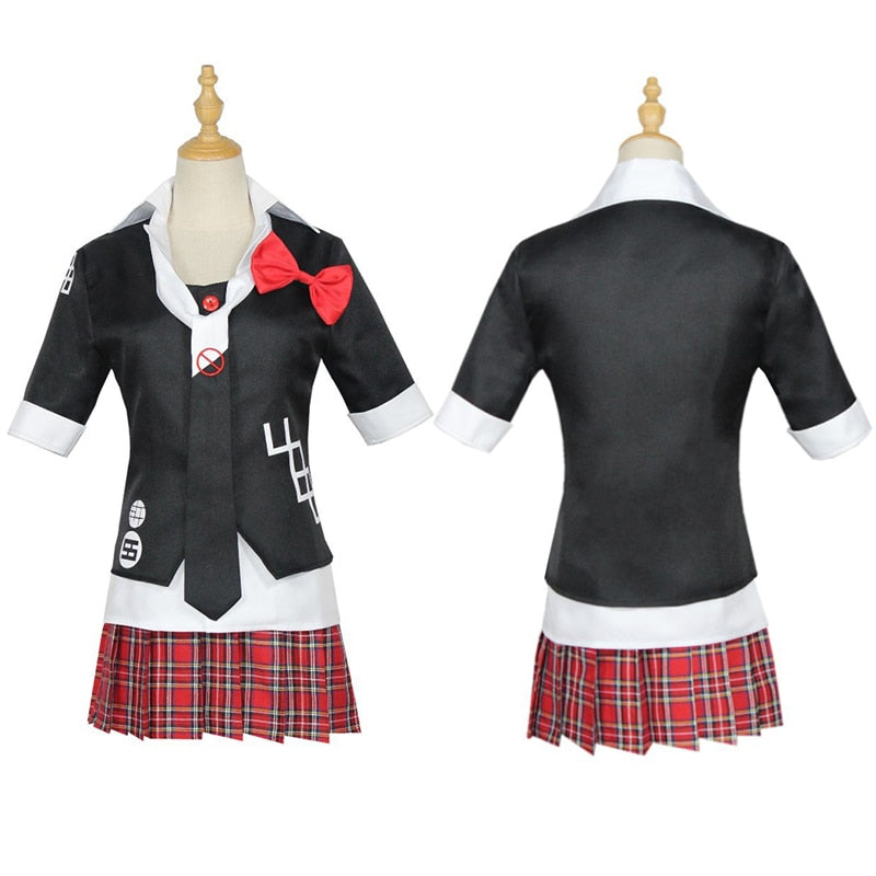 Disfraz de Cosplay de Anime Danganronpa, uniforme de Enoshima Junko, ropa de trabajo de café, Falda corta, peluca trenzada de doble cola