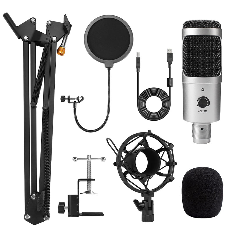 Micrófono USB de Metal, micrófono de grabación de condensador, micrófono D80 con soporte para ordenador, portátil, PC, grabación de estudio de Karaoke
