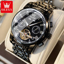 OLEVS Mechanische Herrenuhren, Automatik, Edelstahl, Wasserdicht, Datum, Woche, Grün, Mode, Klassische Armbanduhren 6607