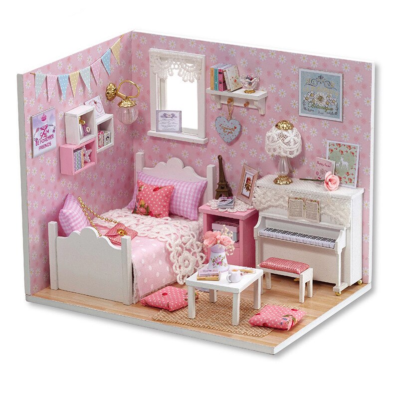Diy Dollhouse Wooden Miniatures Doll House Furniture LED Lights House Building Kit Toys for Children Birthday Gifts