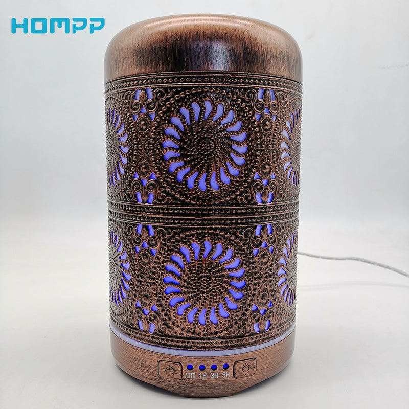 Humidificador de aire de Metal de bronce rojo HOMPP, difusor de aceite esencial de aromaterapia, generador de niebla, lámpara de cambio de luz de 7 colores para el hogar y la Oficina