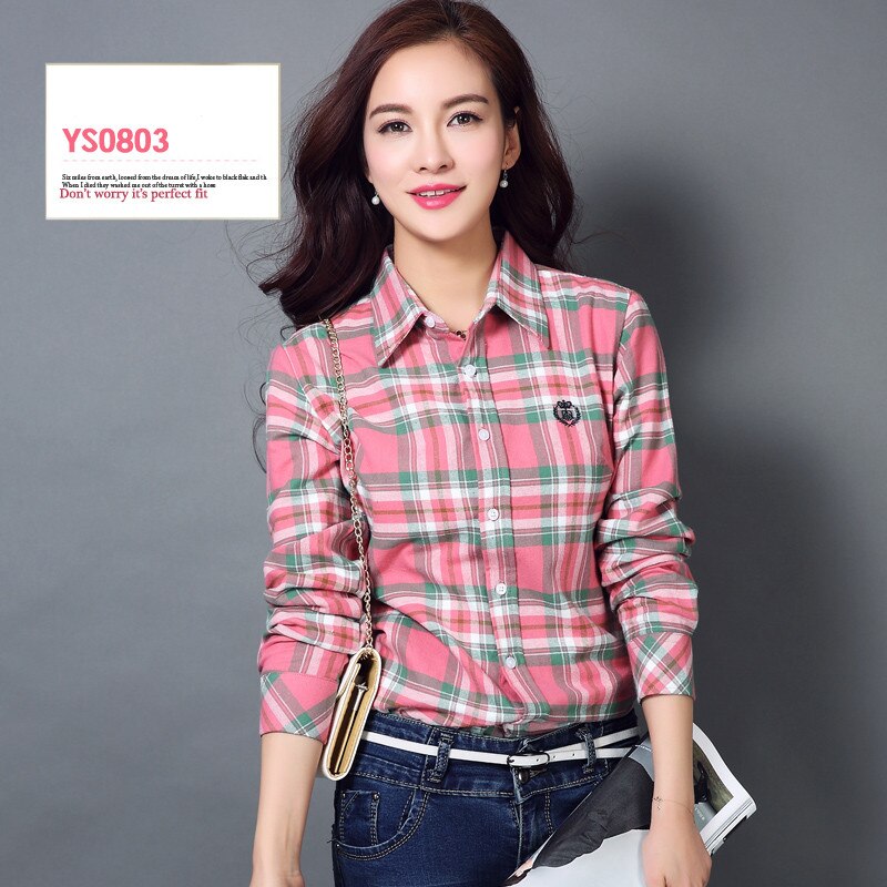 S-4XL Women Cotton Shirt Spring Autumn Winter 2022 New Casual Long-sleeve Brushed Plaid Stripe Shirts Girl's Tops Blouse Female