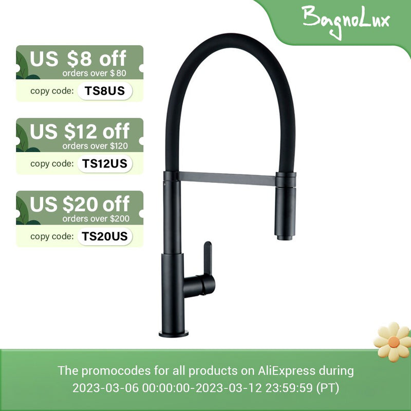 Alba Matt Black Mixer Sink Tap with Spray Head High Arch Single Hole Single Handle Pull Down Sprayer Docking Kitchen Faucet