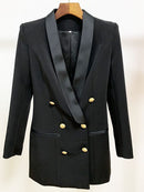 TOP QUALITY 2022 Baroque Designer Dress Women's Long Sleeve Satin Collar Double Breasted Lion Buttons Notched Collar Dress