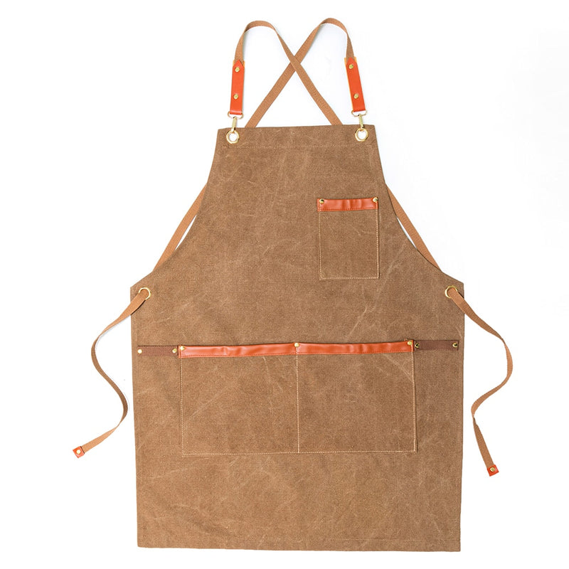 New Durable Goods Heavy Duty Unisex Canvas Work Apron with Tool Pockets Cross-Back Straps Adjustable For Woodworking Painting