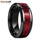 8mm Tungsten Wedding Band Rings for Men Women Gunmetal&amp;Black Plated Opal Dragon Inlay Beveled Edges Comfort Fit