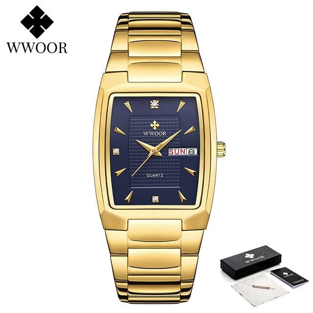 Relogio Masculino WWOOR 2022 nuevo reloj cuadrado para hombre con fecha de semana automática relojes de pulsera de cuarzo para hombre de lujo de acero inoxidable dorado