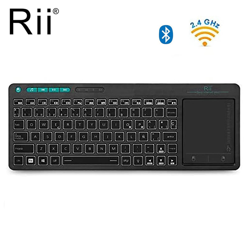 Rii K18 Plus Multimedia inalámbrico Inglés Ruso Francés Hebreo Teclado 3-LED Color Retroiluminado con Multi-Touch para TV Box, PC