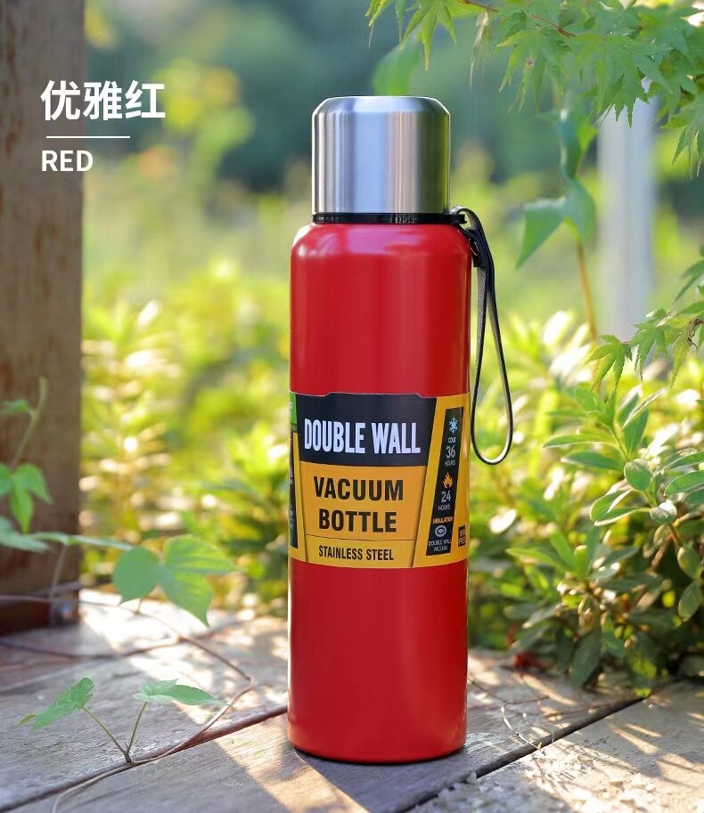 Stainless Steel  Portable Vacuum Flask Insulated Tumbler Bottle Thermos with Rope 500/700/1000/1500ml