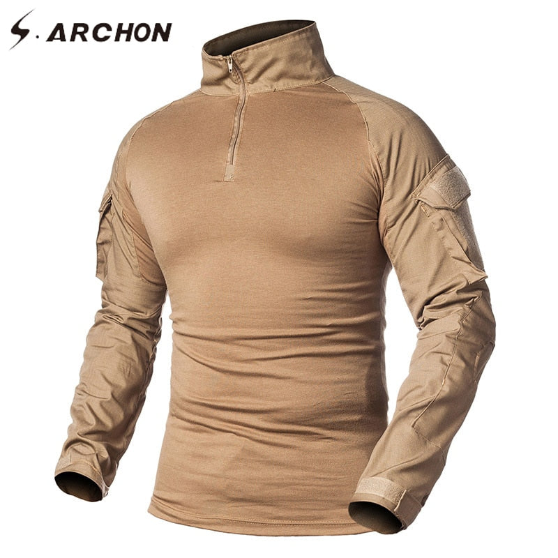 S.ARCHON Military Tactical Long Sleeve T Shirt Men Navy Blue Solid Camouflage Army Combat Shirt Airsoft Paintball Clothes Shirt