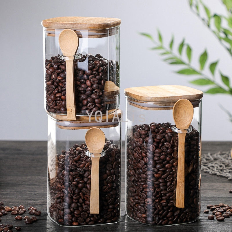 3 Ideas 800-1200ml with Spoon Sealed Jar Storage Tank Condiment Coffee Beans Tank Kitchen Supplies Sugar Storage Bottle Tea Box