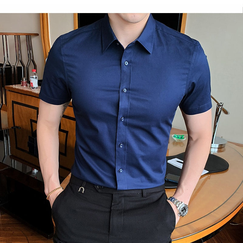 40kg-125kg Sommer Neue Hemden Lässige Mode Baumwolle Kurzarm Slim Fit Männer Soziale Bluse Button Down Weißes Hemd 6XL 8XL