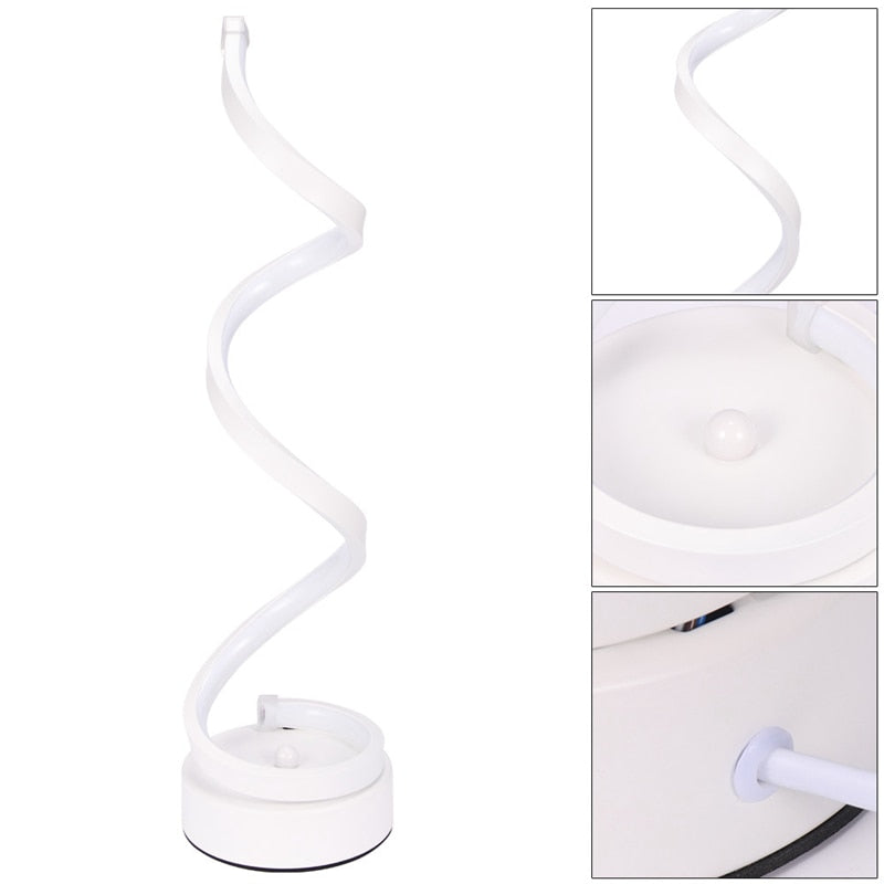 Lámpara de mesa en espiral LED moderna, lámpara de mesita de noche de escritorio curvada, luz blanca fría cálida para sala de estar, dormitorio, luz de lectura