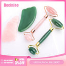Kristallroller-Set Gesichtsmassage Natürlicher Jaderoller Gua Sha Kit Jadeschaber Rosenquarz-Stein Facelifting-Massagegerät Beauty-Tools