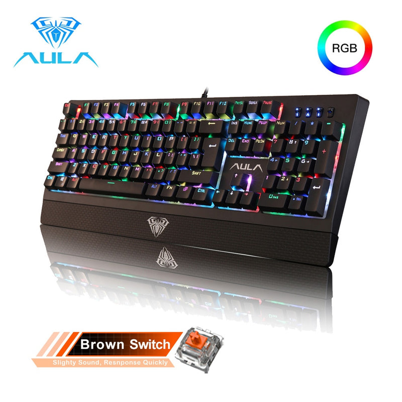 AULA RGB Gaming Mechanical Keyboard Blue Black Switch Wired Backlit Keyboard 104 Keys Anti-ghosting for Laptop Desktop PC Gamer