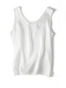 SuyaDream Women Basic Cozy Tanks 100%Real Silk O neck Sleeveless Chic T Shirt 2020 Solid Summer Vests White Pink Beige