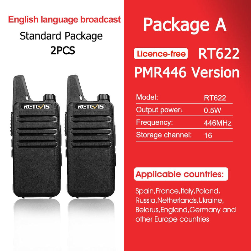 RETEVIS 2 uds Mini Walkie Talkie PMR 446 Radio portátil de dos vías ht PTT Walkie-talkies RT622 Radio portátil para Hunting Cafe RT22