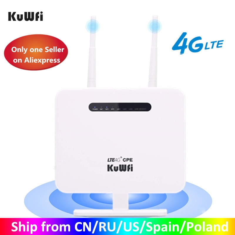 KuWFi 4G-Router-SIM-Karte 300 Mbit / s entsperrter 4G-CPE-WLAN-Router 150 Mbit / s CAT4 Mobiler WLAN-Hotspot mit Sim-Kartensteckplatz 4 LAN-Ports