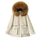 Fitaylor Winter Jacket Women Large Natural Fox Fur White Duck Down Coat Thick Parkas Warm Sash Tie Up Zipper Down Snow Outerwear