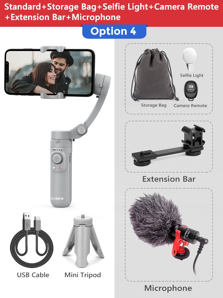 AXNEN HQ3 3-Achsen-faltbarer Smartphone-Handheld-Gimbal-Handy-Videoaufzeichnungs-Vlog-Stabilisator für iPhone 13 Xiaomi Huawei Samsung