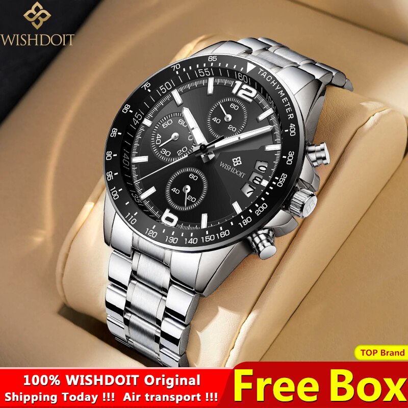 WISHDOIT 2021New Fashion Men&#39;s Watch Top Luxury Brand Watch 30m Waterproof Luminous Stainless Steel Men&#39;s Watch Reloj hombre