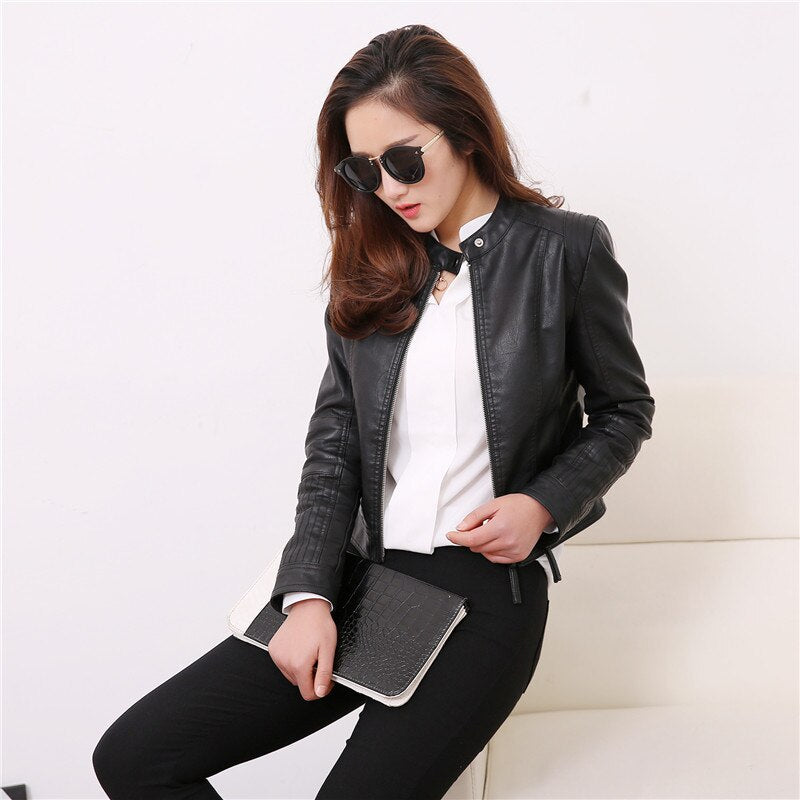 Vangull Motorcycle PU Leather Jacket Women Autumn Slim European Style Casual Short Outwear Biker Basic 2020 New Streetwear Coat