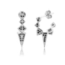 Andywen 100% 925 Sterling Silver Black Enamel Black Zircon Long Spike Hoops Piercing Ohrringe Pendant Women Luxury CZ Jewelry