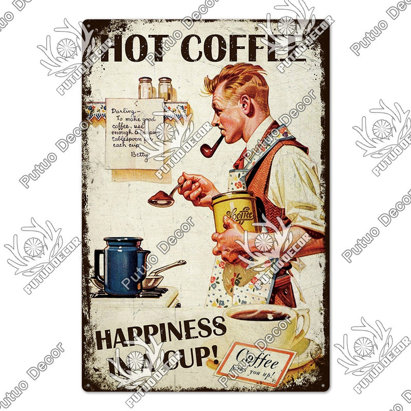 Putuo Decor Coffee Tin Sign Vintage Plaque Metal Plate Retro Wall Art Posters for Kitchen Bar Pub Iron Painting Decoration