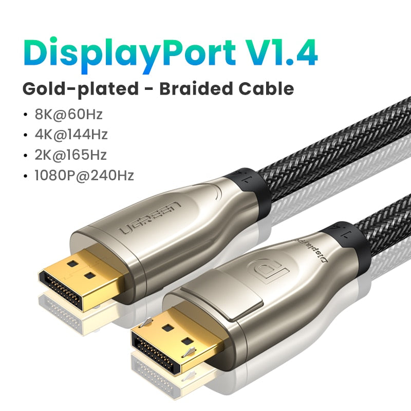 UGREEN Displayport Cable 8K DP1.4 4K144Hz Video Audio Cable para Xiaomi TV Box PC Laptop Monitor Video Game DP Cable Display Port