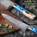 Juego de cuchillos de cocina XITUO, acero de Damasco VG10, cuchillo de Chef, cuchillo para pelar pan, resina azul y mango de madera de Color, juego de 1-7 Uds.