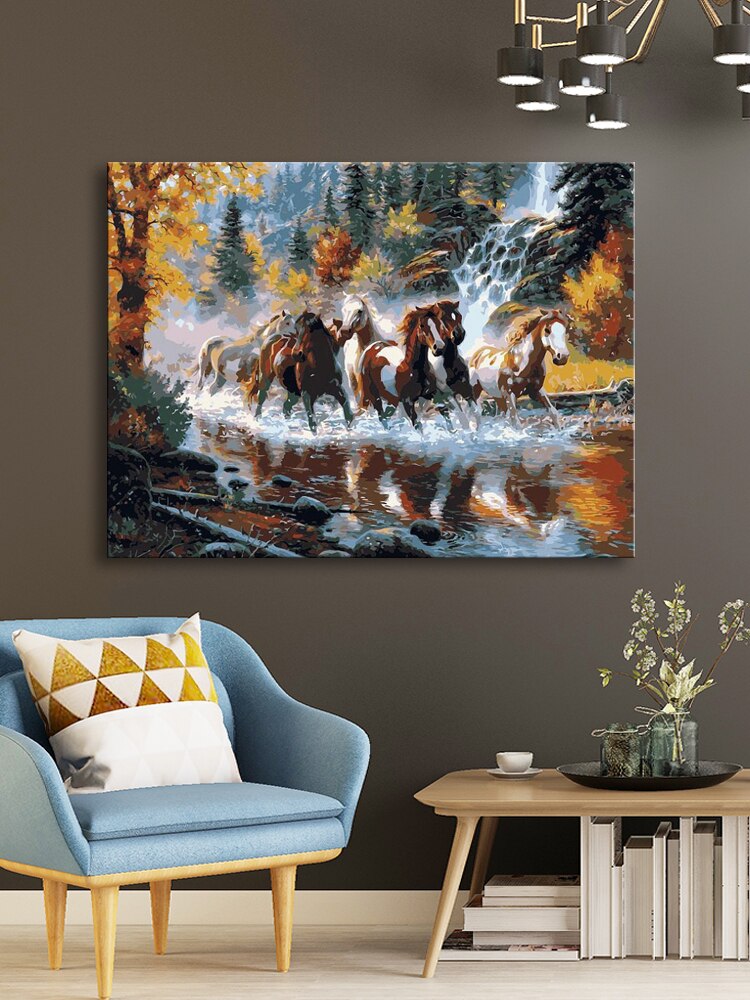 CHENISTORY Running Horse pintura DIY por números lienzo pintura impresa en lienzo regalo único para decoración de pared del hogar ilustraciones