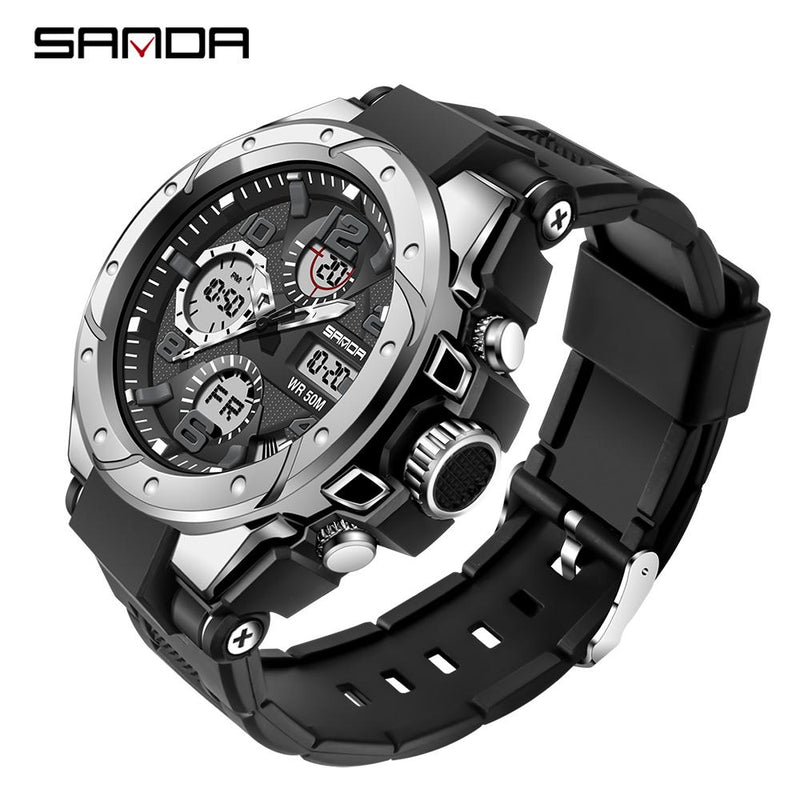 SANDA Brand Men's Watch Military Outdoor Sports Waterproof Watches Dual Display Quartz LED Digital Clock Relogio Masculino