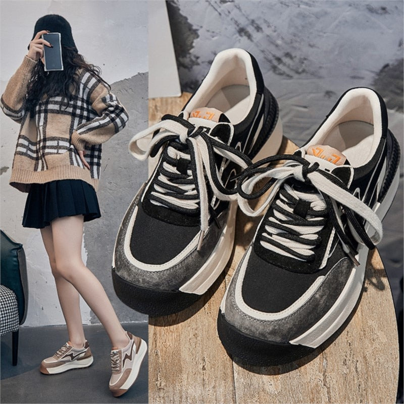 Mr Co Lightweight Thick Sole Casual Shoes Round Nose Ladies Sneakers Trend Ladies Shoes Outdoor Leisure Hiking Women Sneakers