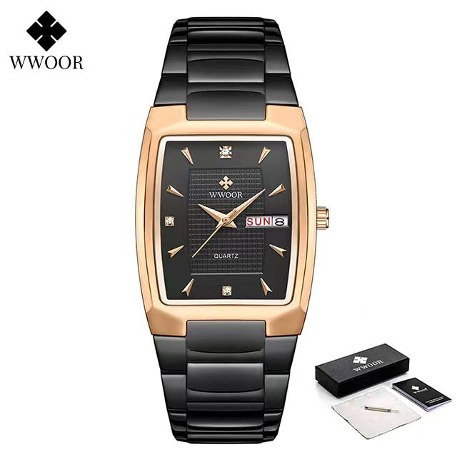 Relogio Masculino WWOOR 2022 nuevo reloj cuadrado para hombre con fecha de semana automática relojes de pulsera de cuarzo para hombre de lujo de acero inoxidable dorado