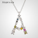 ANDYWEN 925 Sterling Silver 26 Letters Gold Initial  A B Pendant Necklace Thin Long Chain Adjustable Mini P G CZ Jewelry