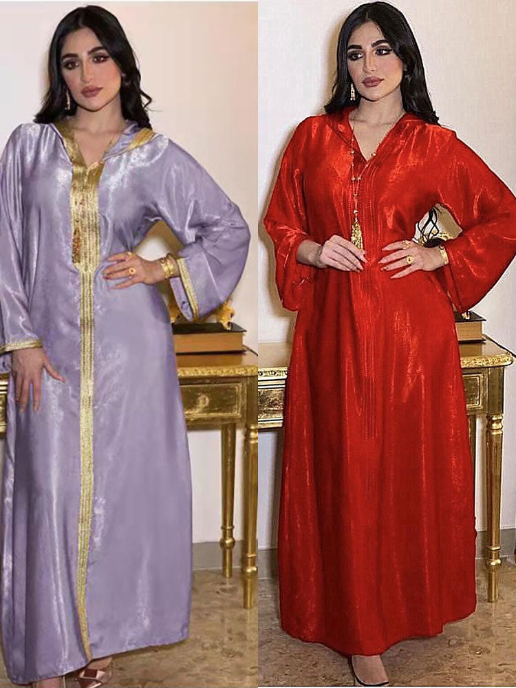 Chilaba árabe musulmán vestido largo sudaderas con capucha Dubai Abaya mujeres trenza adornos marroquí Kaftan Arabia Saudita Jalabiya Ramadán bata champán