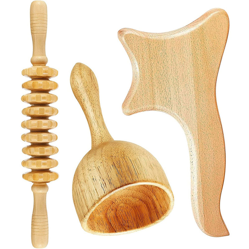 Herramienta de masaje de terapia de madera, masajeador de drenaje linfático, rodillo de masaje de Fascia anticelulitis para aliviar el dolor muscular de cuerpo completo