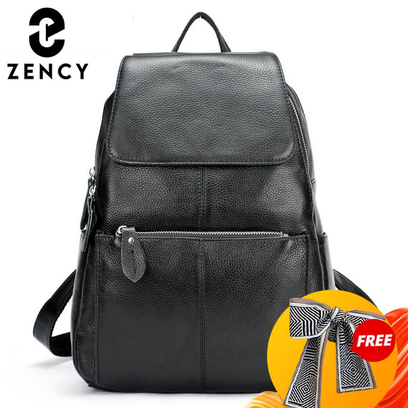 Zency Fashion Soft Genuine Leather Large Women Backpack High Quality A+ Ladies Daily Casual Travel Bag Knapsack Schoolbag Book