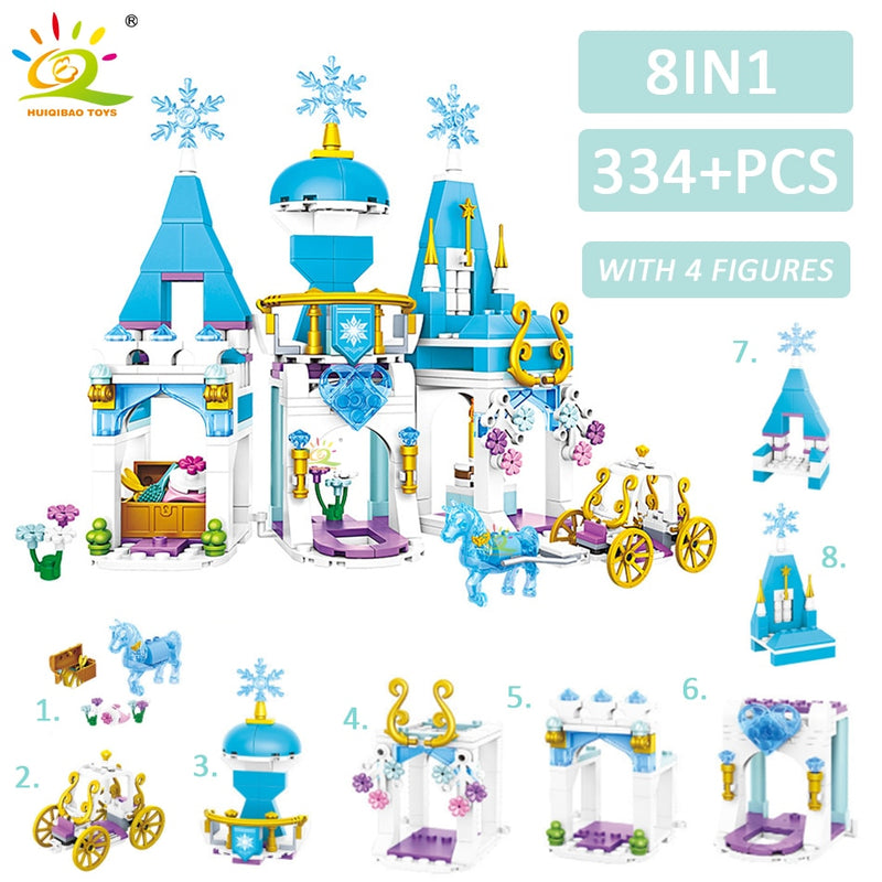 HUIQIBAO Friends Ice Castle Princess Queen Building Blocks Modular Bricks Set for Girls House Palace Children Construction Toys