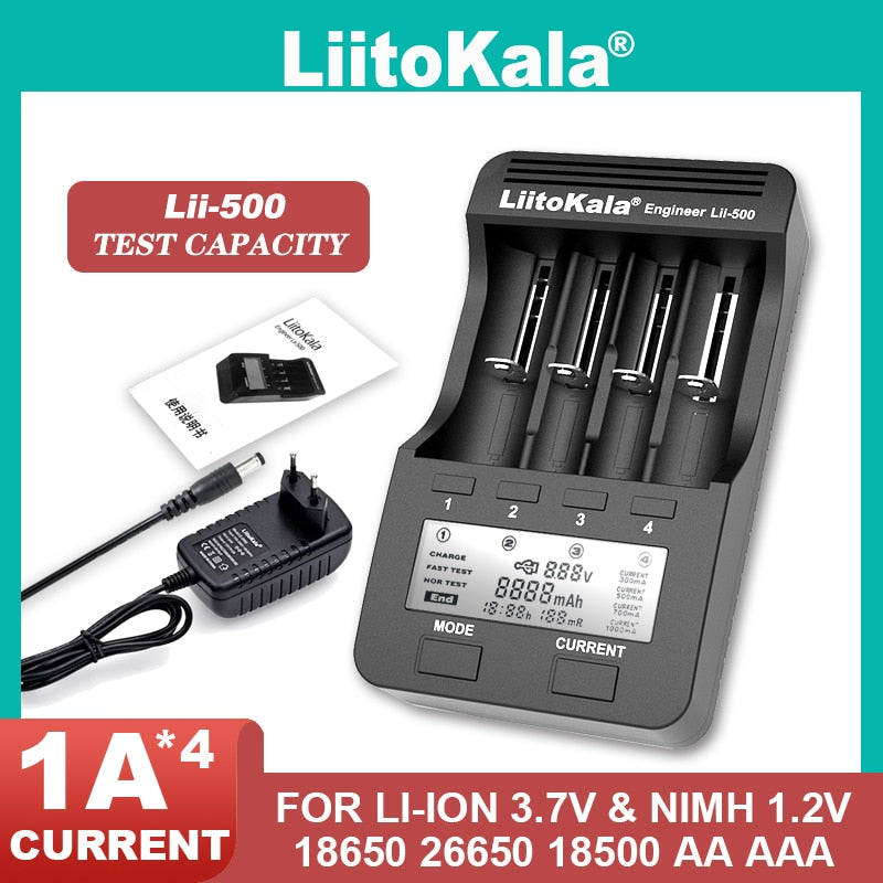 Liitokala Lii-500 LCD-Akkuladegerät, Aufladen von 18650 3,7 V 18350 18500 16340 25500 10440 14500 26650 1,2 V AA AAA NiMH-Akku