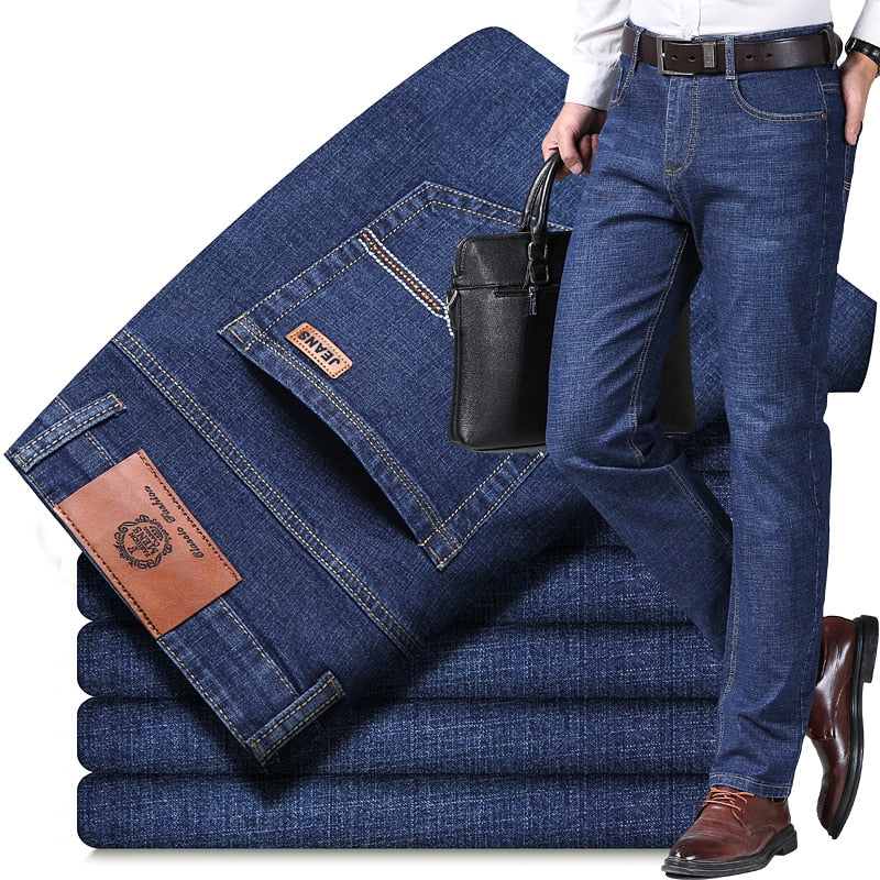 Marca SULEE, novedad de 2022, pantalones vaqueros elásticos ajustados para hombre, pantalones vaqueros de estilo clásico de negocios a la moda, pantalones vaqueros para hombre