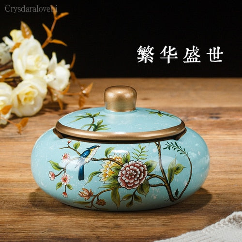 New Style Chinese Retro Ceramic Large with Lid Ashtray Modern Minimalist Creative Luxury Living Room Decoration Coffee Table